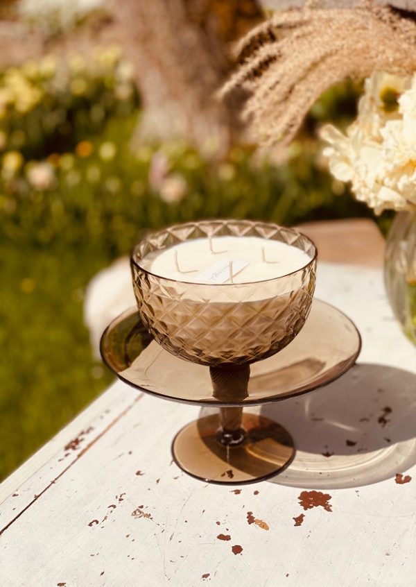 "CRYSTALKA" NATURAL CANDLE/BOWL IN SMOKY CRYSTAL