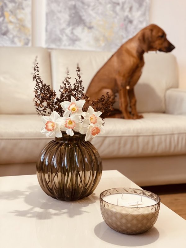 "CRYSTALKA" NATURAL CANDLE/BOWL IN SMOKY CRYSTAL - Image 5